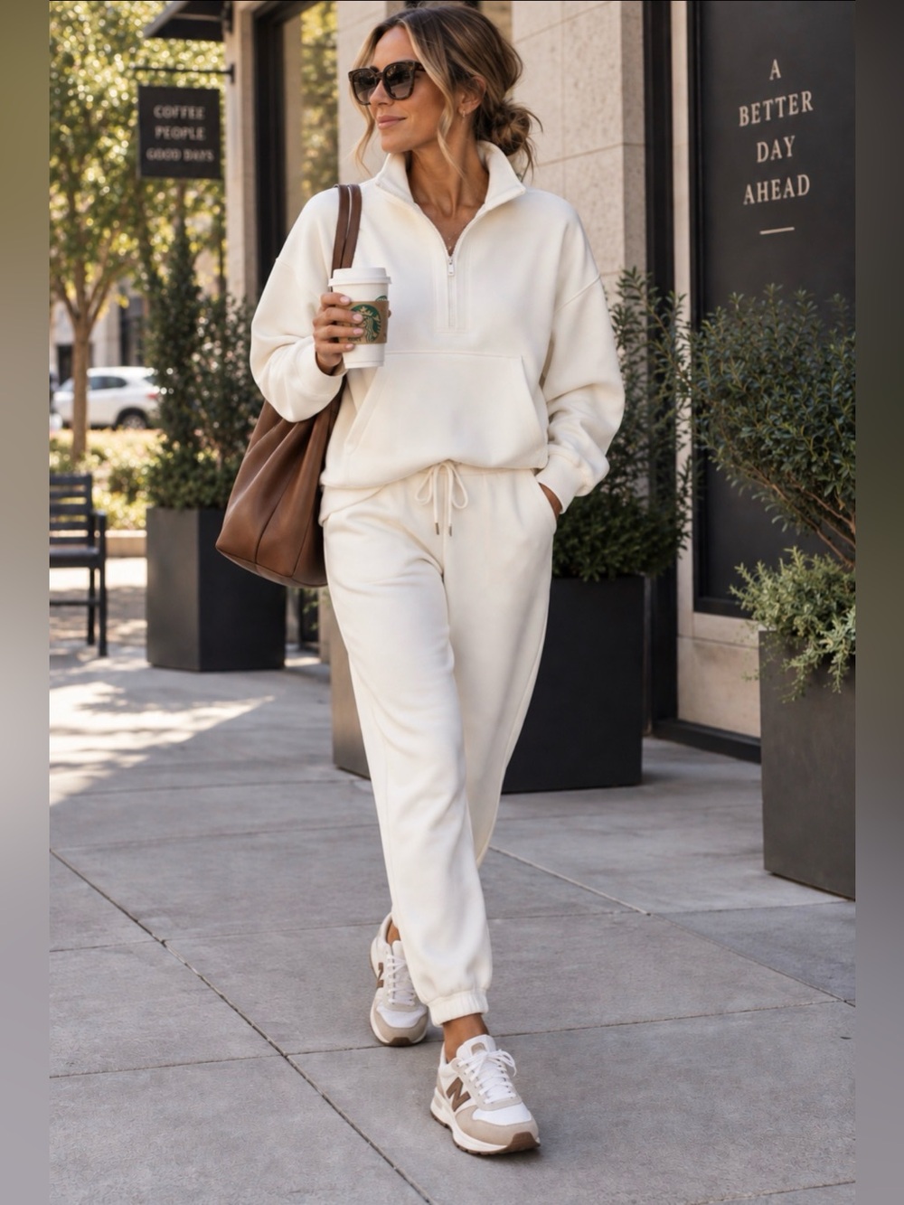 All in Motion Sandwash Cream Quarter Zip Jogger Set M/S, NWT